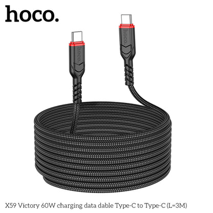HOCO X59 Victory Type-C to Type-C 60W charging  cable (L=3M) - Black