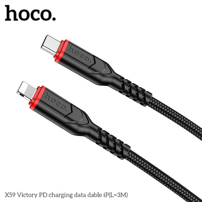 HOCO X59 Victory PD Type-C to Lightning charging  cable iP(L=3M) - Black [BW50]