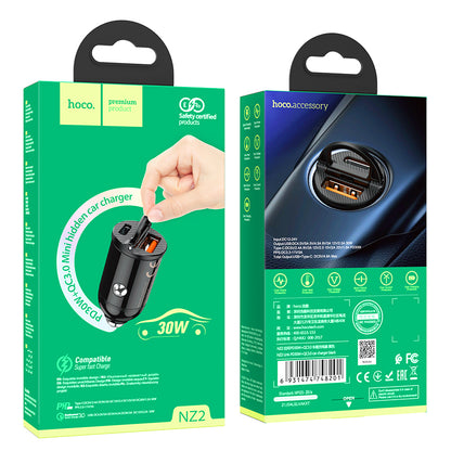 HOCO NZ2 PD 30W + QC3.0 Fast Mini Hidden Car Charger