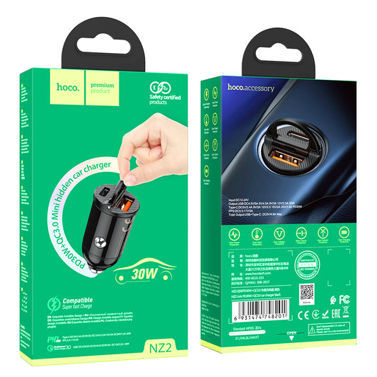 HOCO NZ2 PD 30W + QC3.0 Fast Mini Hidden Car Charger