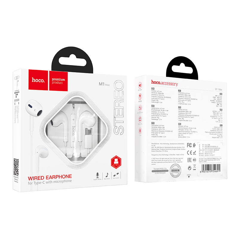 HOCO M1 Max crystal earphones for Type-C with mic (Compatible with iP15)