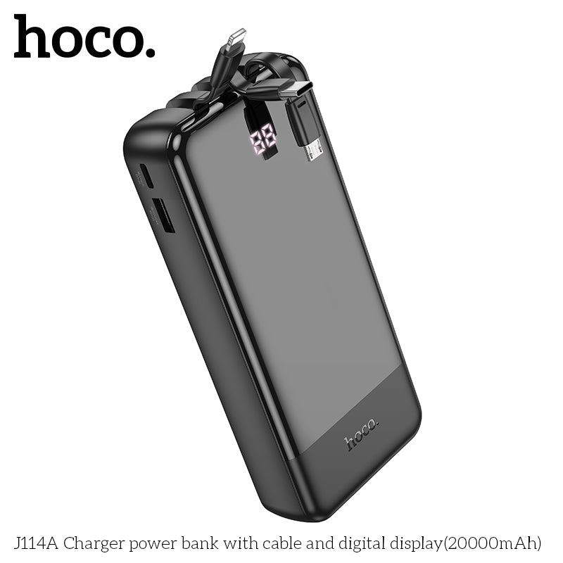Hoco J114A Charger power bank with cable and digital display(20000mAh) - Black