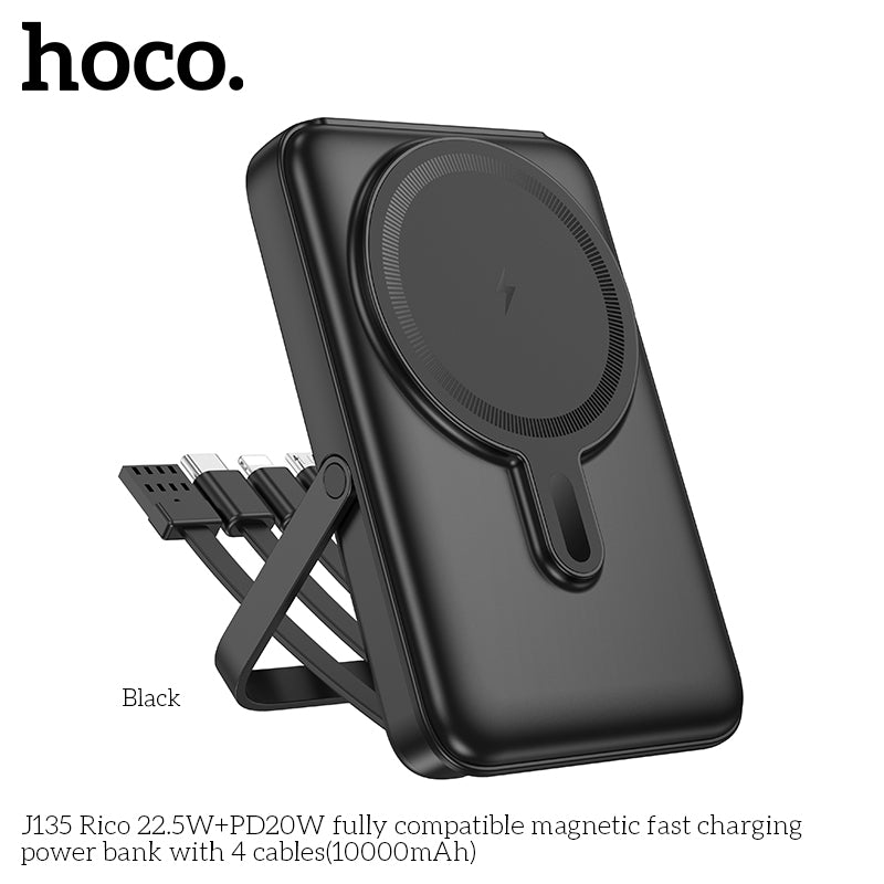 J135 Rico 22.5W+PD20W 10000mAh Magsafe + 4 Cables + Stand fast charging power bank - Black
