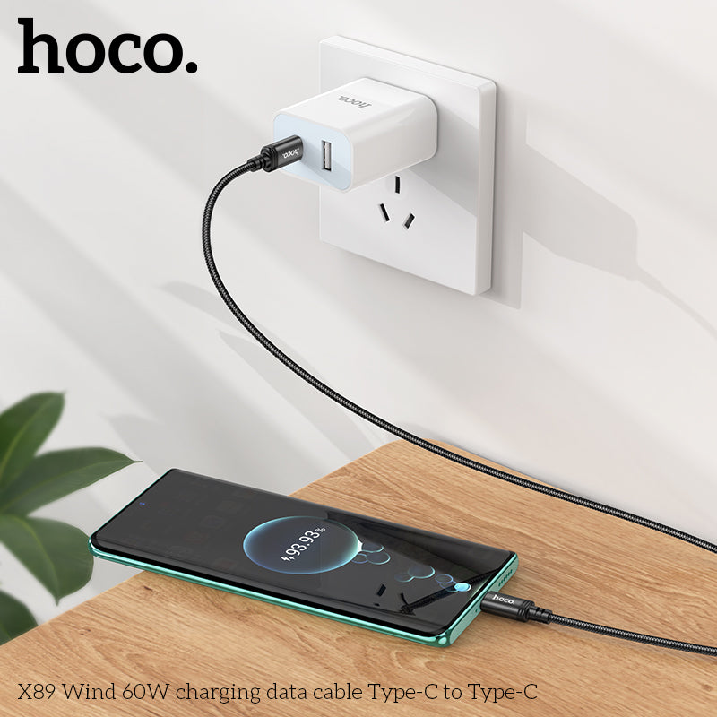 Hoco X89 Wind 60W Braid charging data cable Type-C to Type-C - Black
