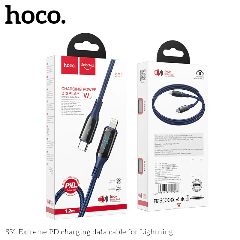 S51 Extreme PD charging data cable for iPhone Type-C to Lightning - Blue