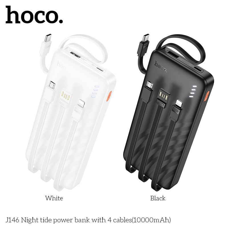 J146 Night tide 10000mAh with 4 cables power bank - Black