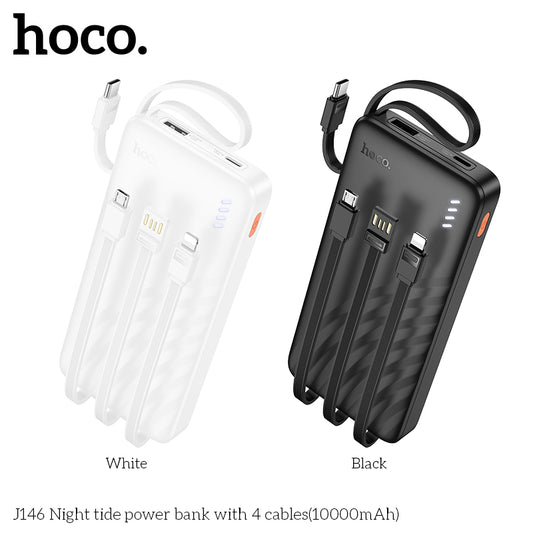 J146 Night tide 10000mAh with 4 cables power bank - Black