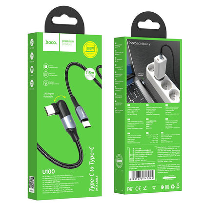U100 Type C to Type C 100W Rotate Super Fast Charging Laptop Cable - Black