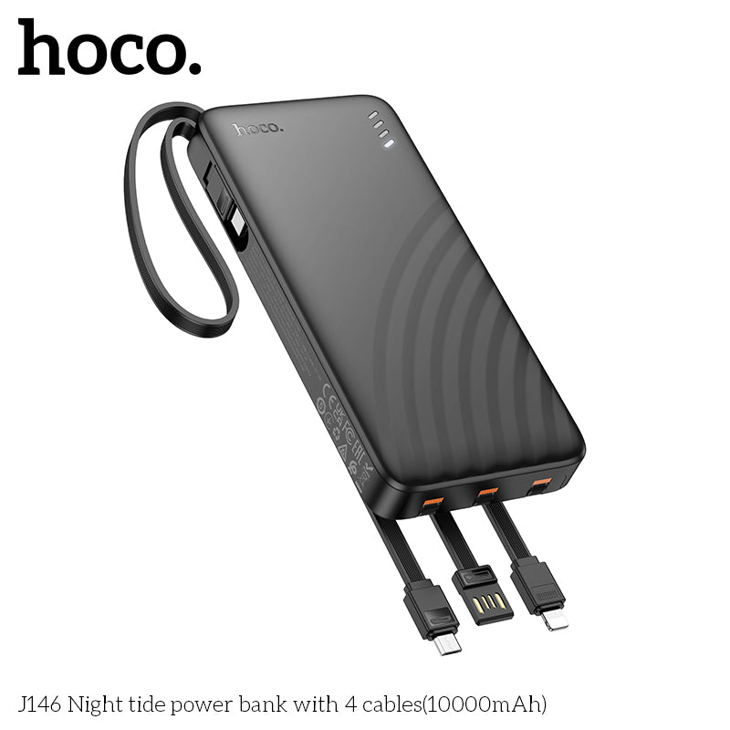J146 Night tide 10000mAh with 4 cables power bank - Black