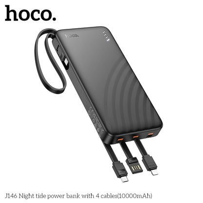 J146 Night tide 10000mAh with 4 cables power bank - Black