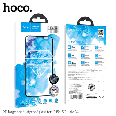 HOCO A34 9D Large Arc Dustproof Glass Screen Protector For  iP16 Pro