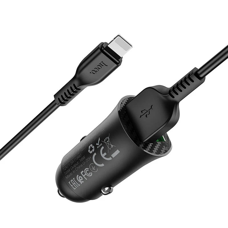 HOCO Z39 Farsighted dual port QC3.0 Car charger set (iPhone)
