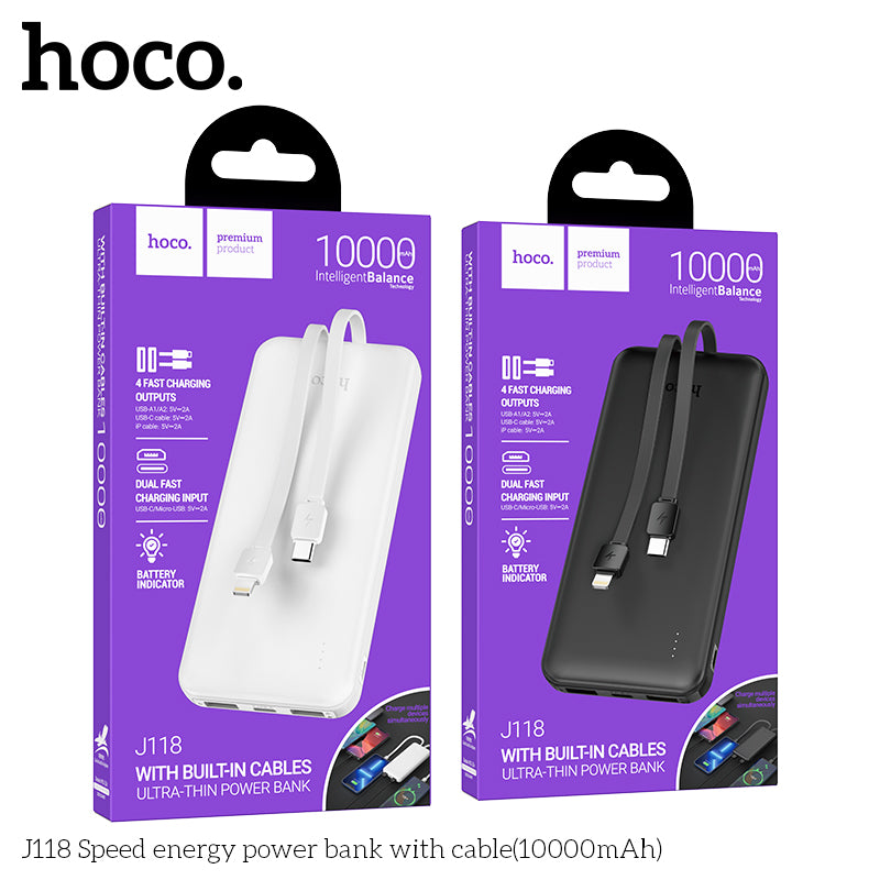 Hoco J118 Speed energy power bank with cable(10000mAh) - Black