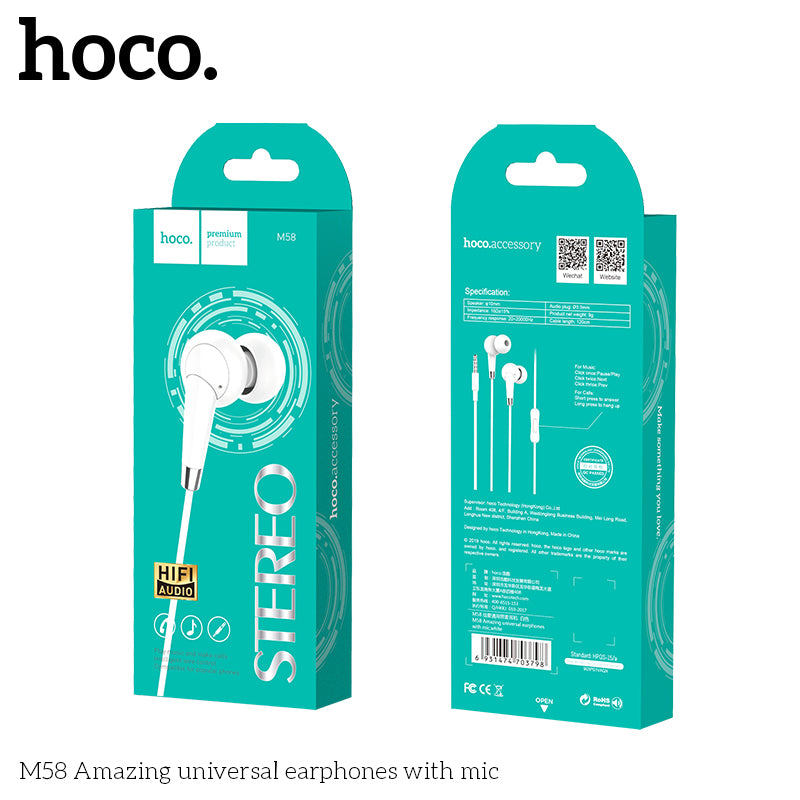 HOCO M58 Stereo Wired Headset with Mic - White