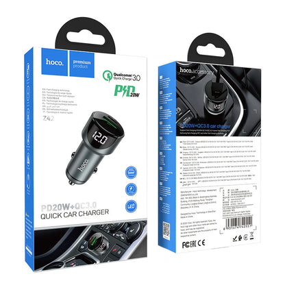 Z42 Light road dual port digital display PD20W+QC3.0 car charger