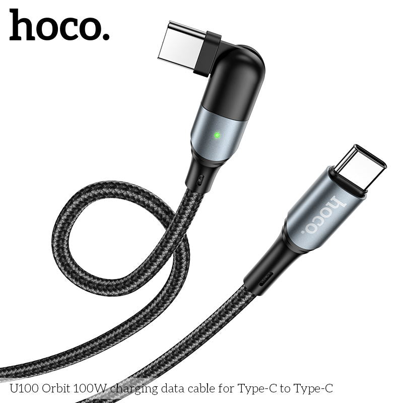 U100 Type C to Type C 100W Rotate Super Fast Charging Laptop Cable - Black