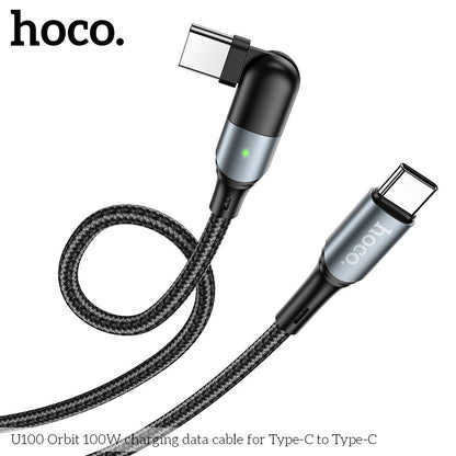 U100 Type C to Type C 100W Rotate Super Fast Charging Laptop Cable - Black