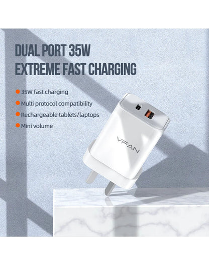 VFAN Gan 35W Dual Type-C & USB-A PD Ultra Fast Charger - AU8