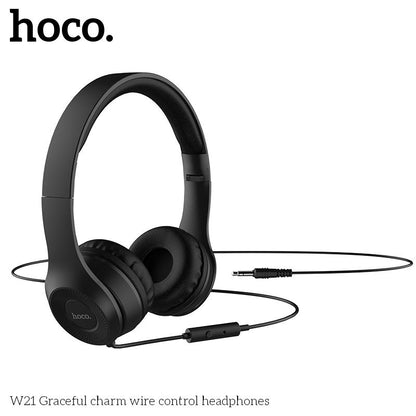 HOCO W21 Graceful charm Wire Control Headphone - Black