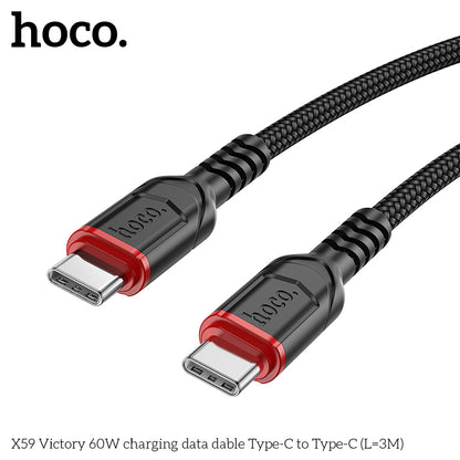 HOCO X59 Victory Type-C to Type-C 60W charging  cable (L=3M) - Black