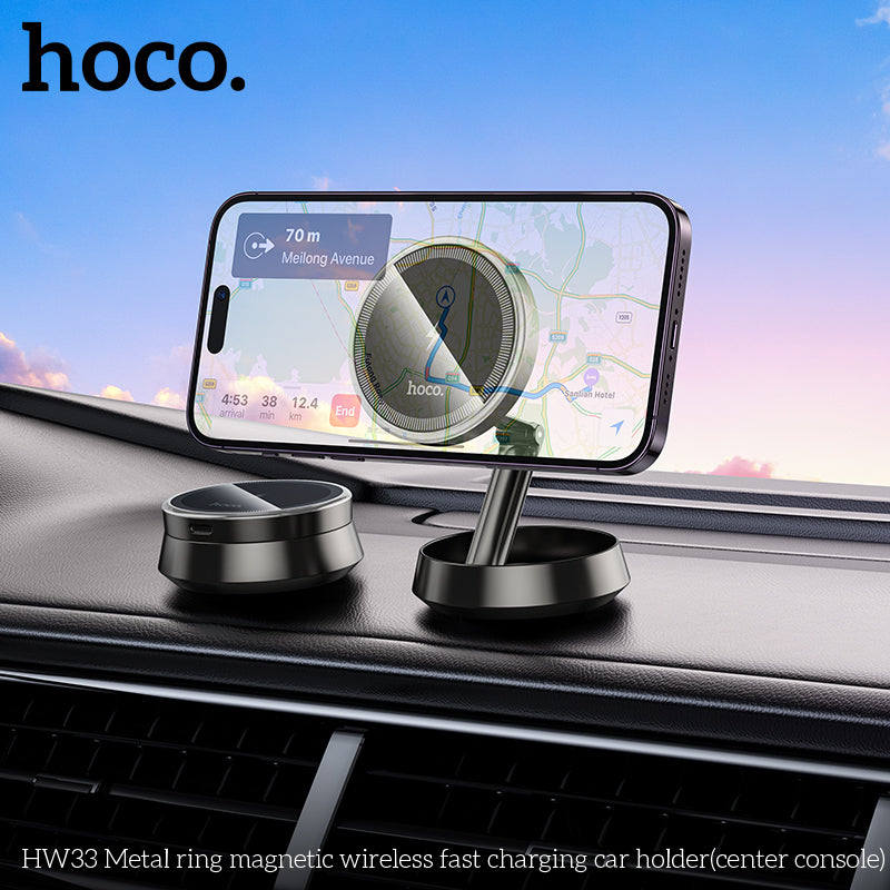HW33 Metal ring magnetic wireless fast charging car holder(center console)