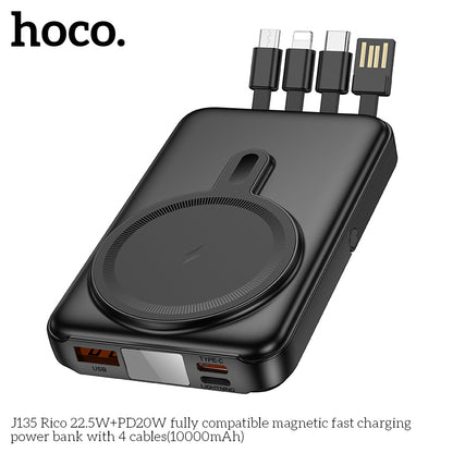 J135 Rico 22.5W+PD20W 10000mAh Magsafe + 4 Cables + Stand fast charging power bank - Black