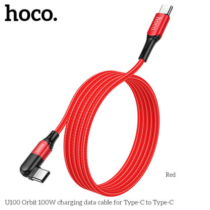 U100 Type C to Type C 100W Rotate Super Fast Charging Laptop Cable - Red