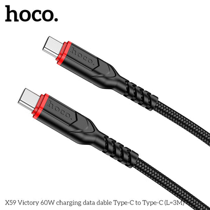 HOCO X59 Victory Type-C to Type-C 60W charging  cable (L=3M) - Black