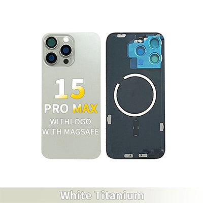 Iphone 15 Pro Max - Compatible Back Glass With Camera Lens And Magnet Aftermarket - White Titanium