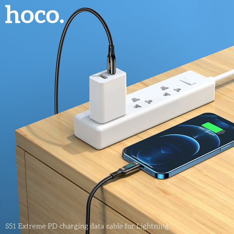 HCOO S51  Extreme PD charging cable TYPE C to LIGHTNING - Black