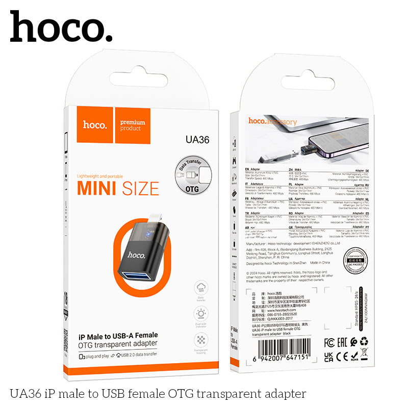 UA36 iP male to USB female OTG transparent adapter