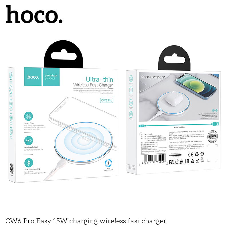 CW6 Pro Easy 18W charging wireless fast charger White