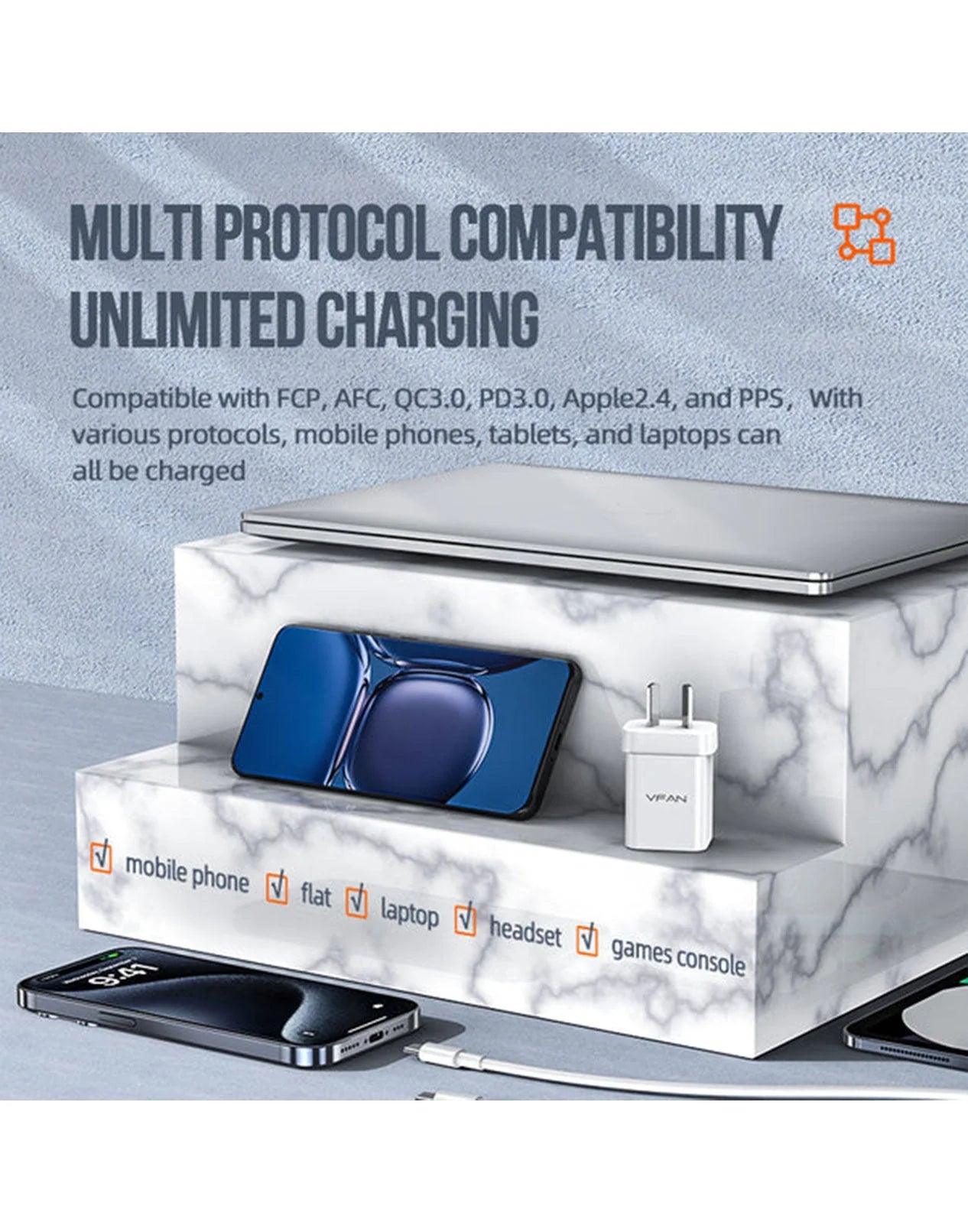 VFAN Gan 35W Dual Type-C & USB-A PD Ultra Fast Charger - AU8