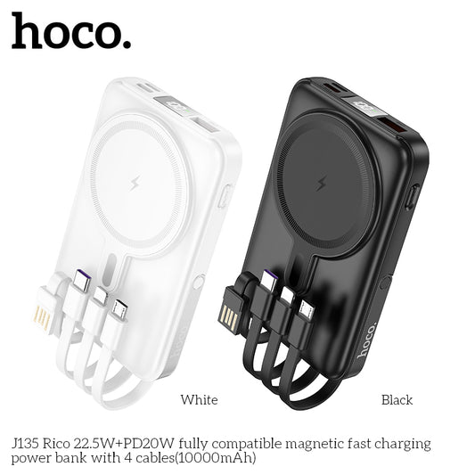 J135 Rico 22.5W+PD20W 10000mAh Magsafe + 4 Cables + Stand fast charging power bank - Black