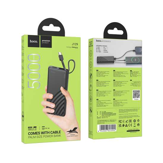 Hoco J129 Nature power bank with cable(USB-C)(5000mAh) Black