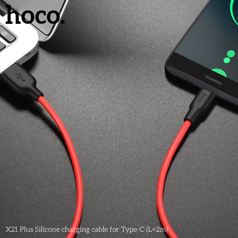 X21 Plus Silicone Charging Cable for Type-C - Red & Black (C=2M)[BW100]