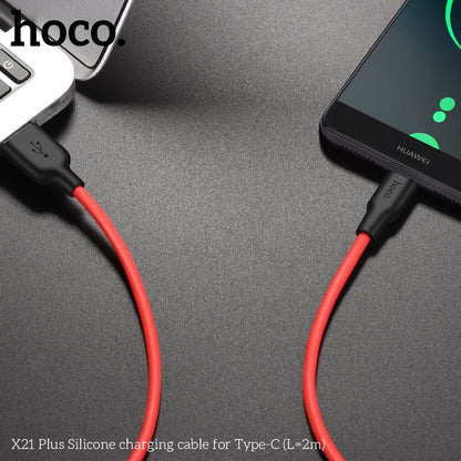 X21 Plus Silicone Charging Cable for Type-C - Red & Black (C=2M)[BW100]