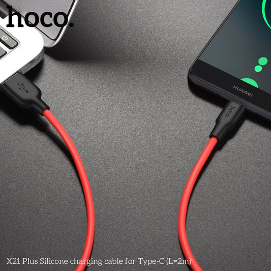 X21 Plus Silicone Charging Cable for Type-C - Red & Black (C=2M)[BW100]