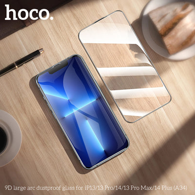 HOCO A34 9D Large Arc Dustproof Glass Screen Protector For iP13 Pro Max /14 Plus