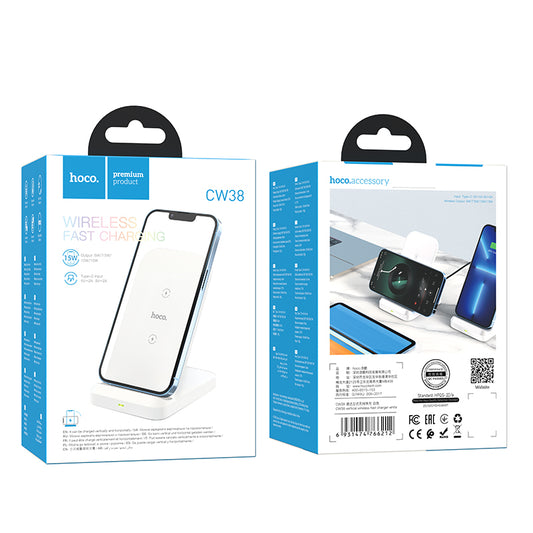 Hoco CW38 vertical wireless fast charger - White