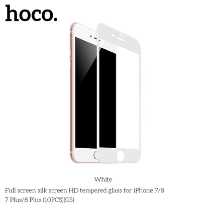 HOCO G5 Full Silk Screen HD Tempered Glass For iP7/8 Plus White - 10 Pack
