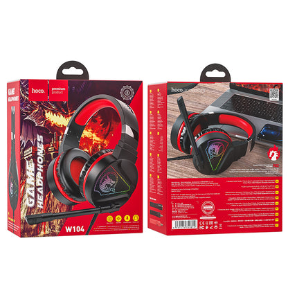 HOCO W104 Wired Gaming Headphones with Mic - Red