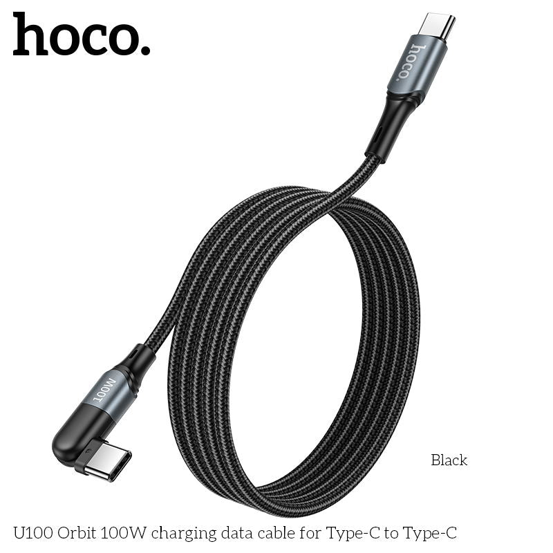 U100 Type C to Type C 100W Rotate Super Fast Charging Laptop Cable - Black