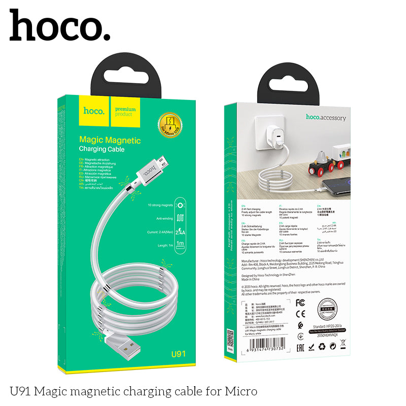 HOCO U91 Magic magnetic Micro Charging Cable - White