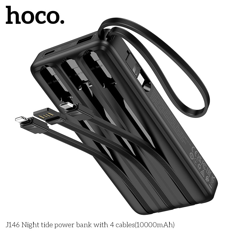 J146 Night tide 10000mAh with 4 cables power bank - Black