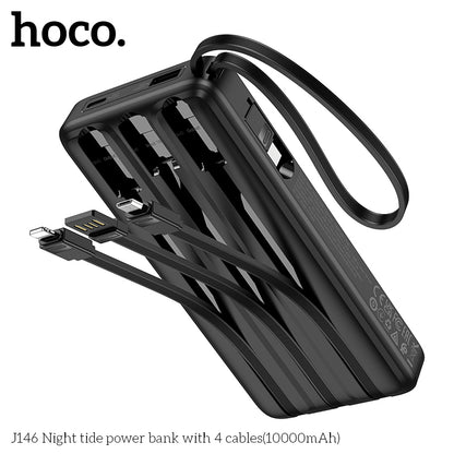 J146 Night tide 10000mAh with 4 cables power bank - Black