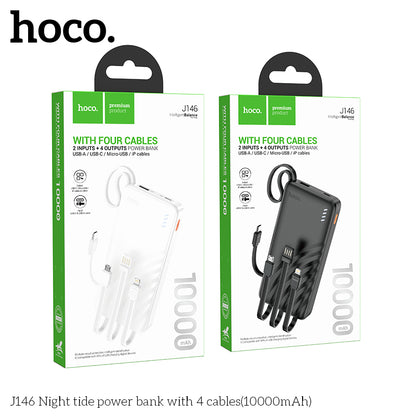 J146 Night tide 10000mAh with 4 cables power bank - Black