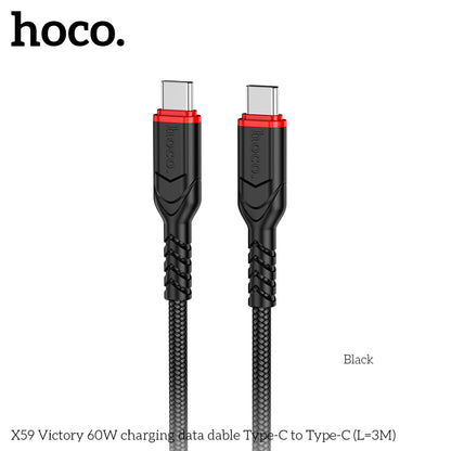 HOCO X59 Victory Type-C to Type-C 60W charging  cable (L=3M) - Black