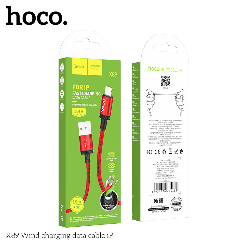 Hoco X89 Wind charging data cable iP - Black