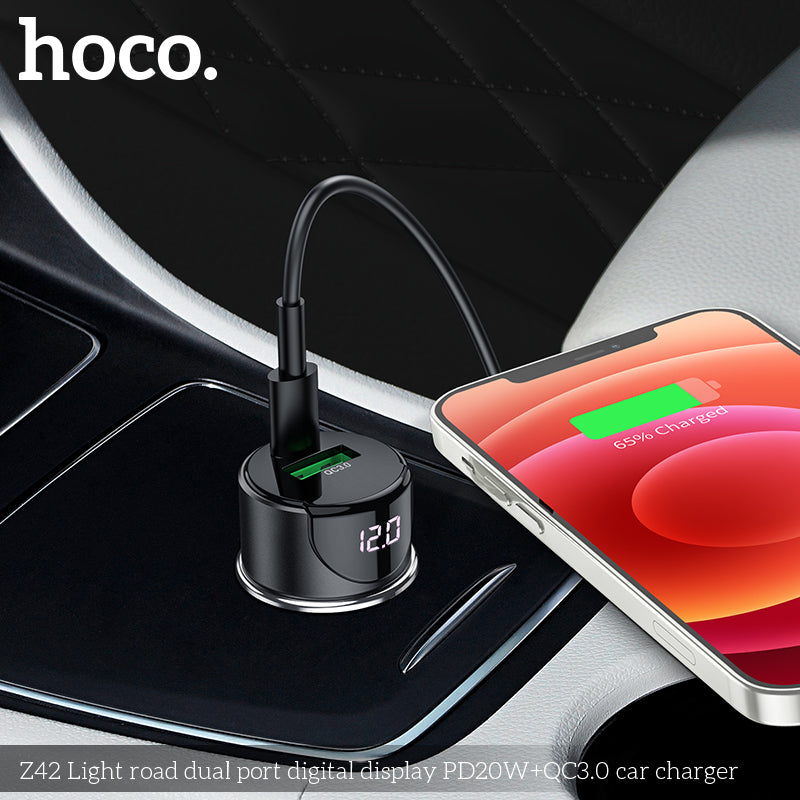 HOCO Z42 PD 20W + QC3.0 Light road dual port digital display - Car Charger